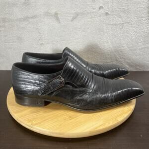Louis Vuitton Men Sz 9.5 Monk Strap Square Toe Black Dress Shoes Lizard Embossed